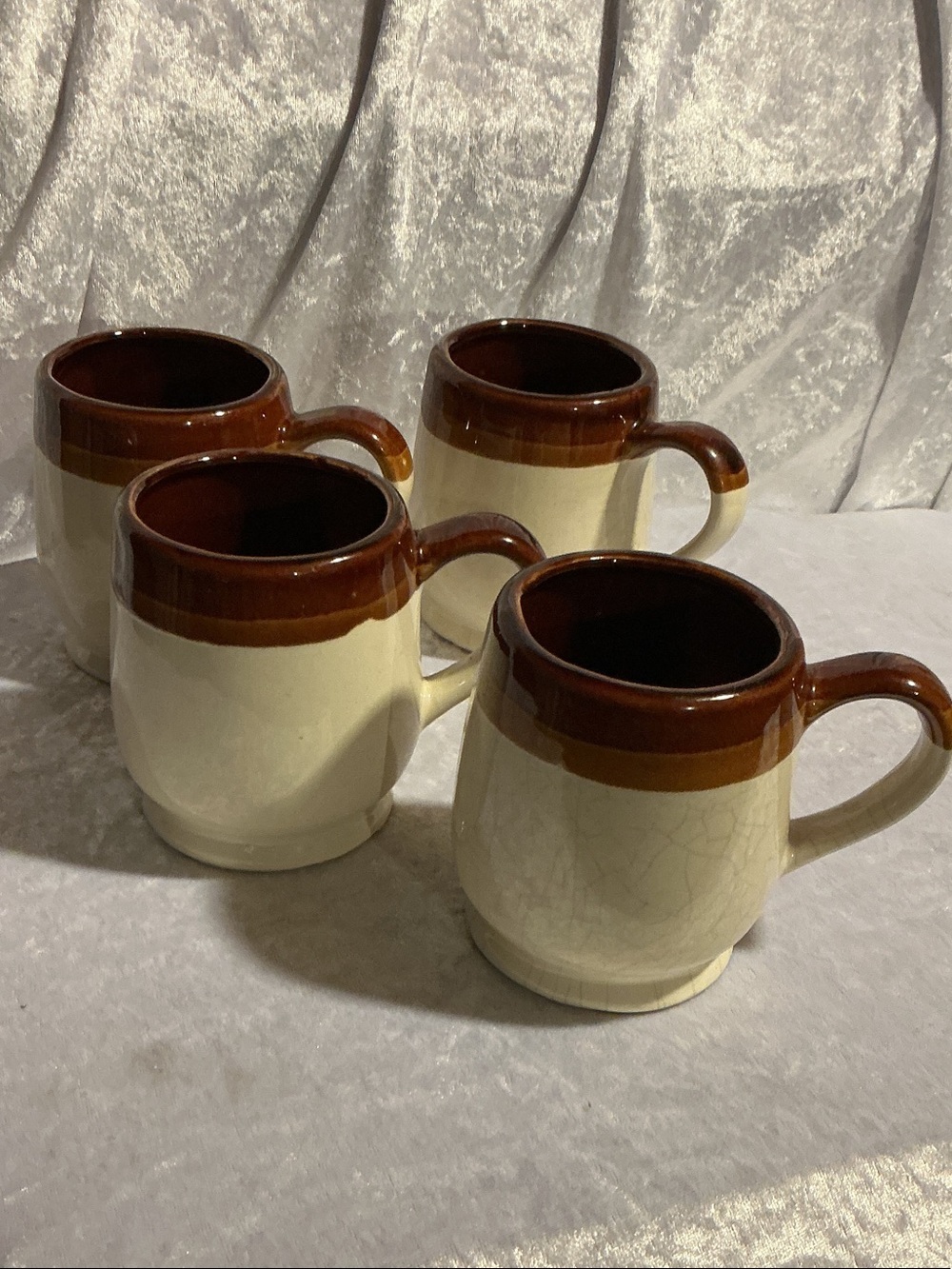 Classic Two-Tone Ceramic Coffee Mugs - Brown and Cream (Set of 4)